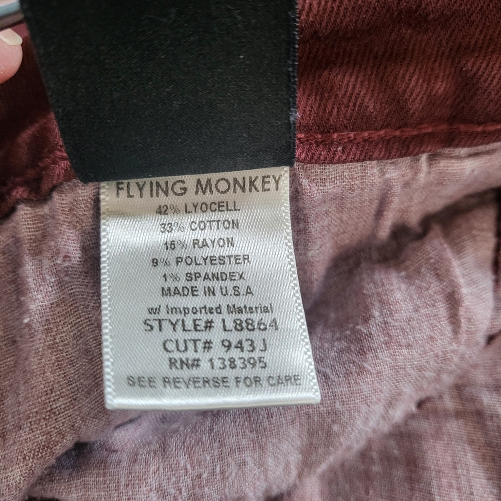 Flying Monkey Maroon Red Low Rise Fitted Flare Jeans - Picture 7 of 8